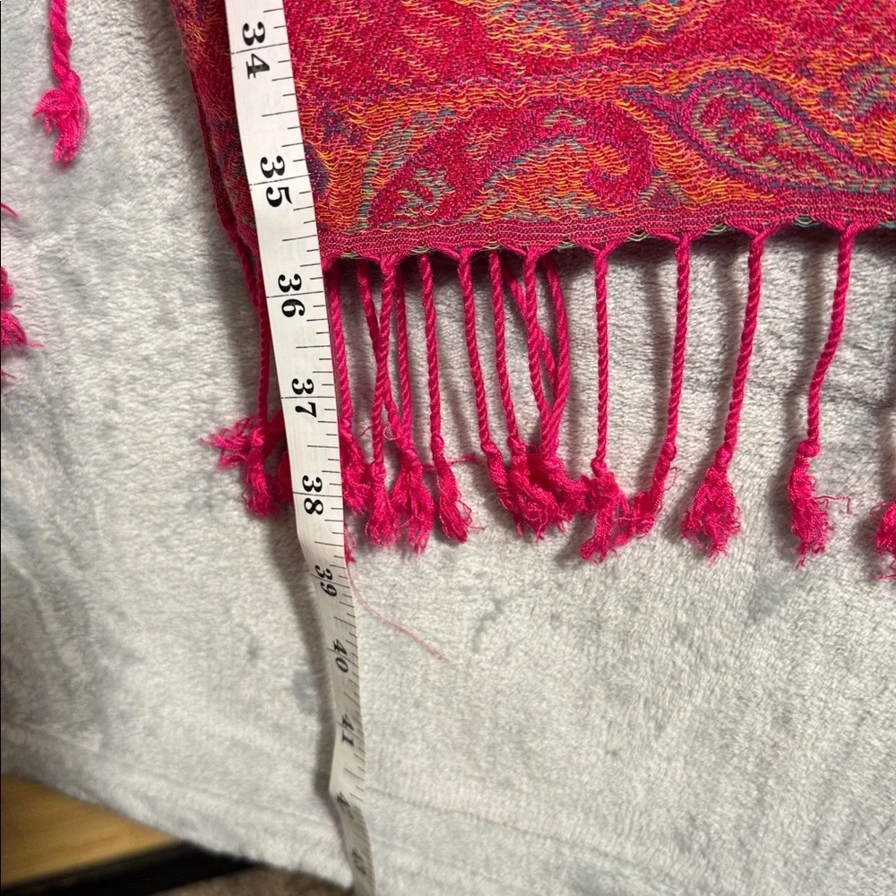 Pashmina scarf Vibrant Red and Orange Scarf‎ 100% Pashmina fringe edge